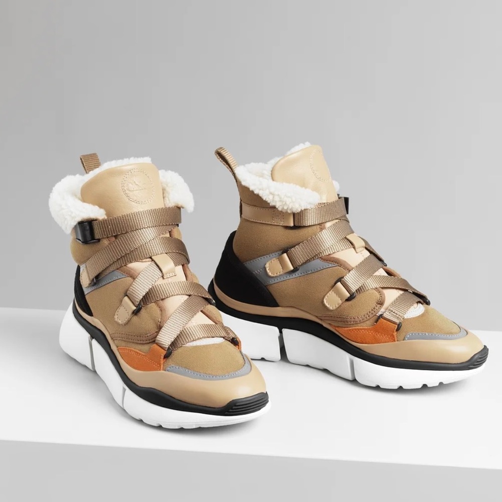 Chloe Sonnie high top winter shearling sneakers, size 41